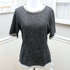 CAbi Black and White Textured Blouse